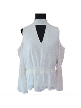 Willow Drive Textured Smocked White Lace Cold Shoulder Blouse Size XL NWT